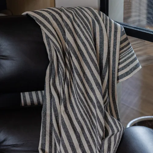 Manta para sillon y cama algodón Rayas Taupe - 130cm - Textiles, Uruguay | Buho Store