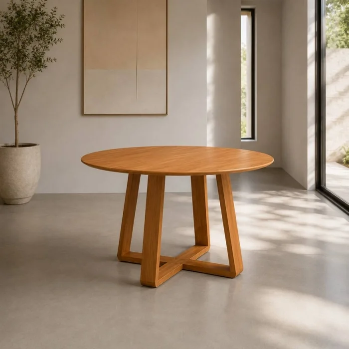 Mesa de Comedor Wood - Redonda - 100 - Canela en Blanco - Mesas de comedor, Uruguay | Nyr