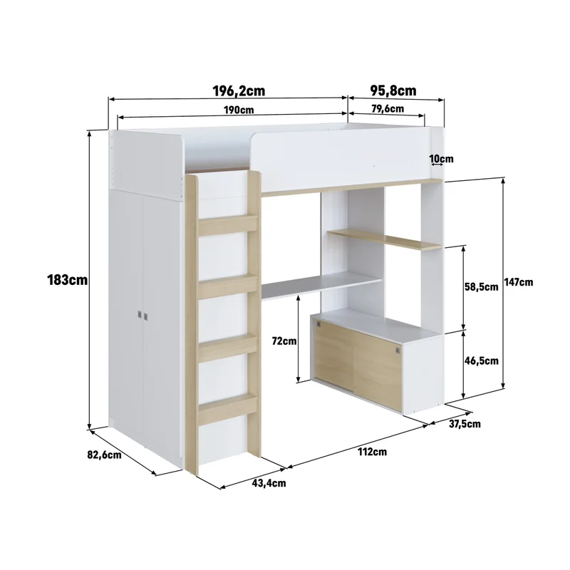 Cama Olivia – Ropero y Escritorio – Blanco en Blanco - Dormitorio, Uruguay | RM Muebles y Deco, vista 5