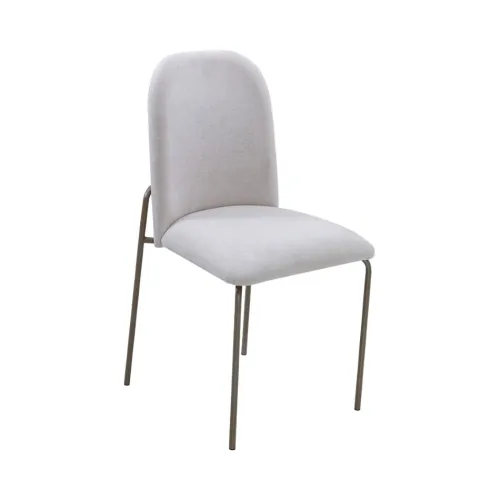 Silla en tapizada en sintético color perla, patas en metal chocolate claro. en Beige - Sillas, Uruguay | Champagne Home