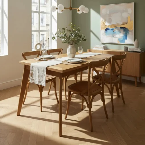 Juego Comedor Extensible 120x80+40 4 Sillas Vienesas - Ozark A Eleccion en Madera natural - Mesas de comedor, Uruguay | Ozark Home