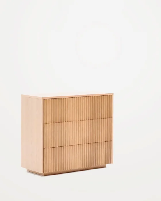 Cómoda Helvine 3 cajones de chapa de roble 90 x 78 cm FSC 100% en Marrón - Cómodas, Uruguay | Kavehome