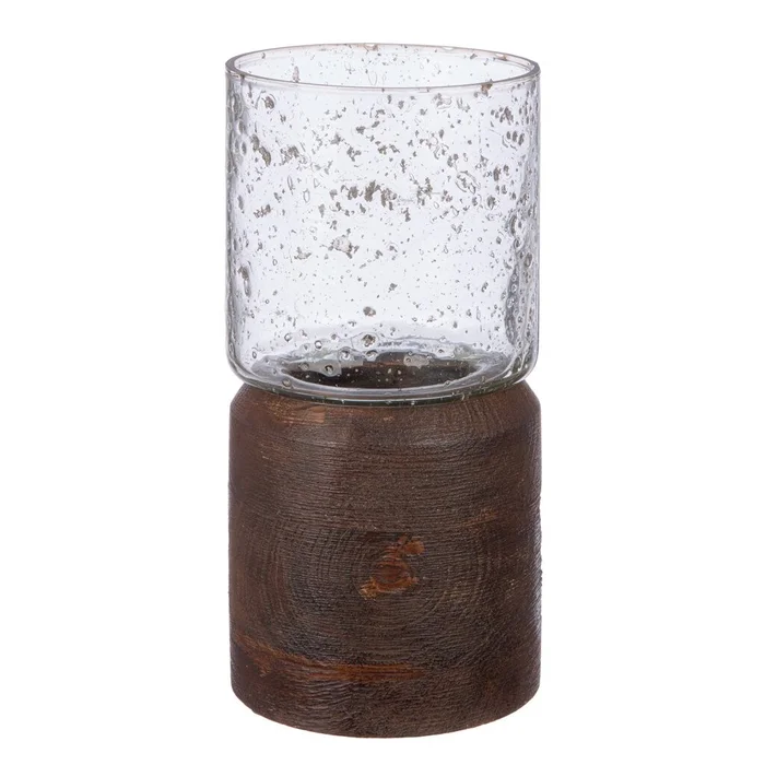 FAROL DE MADERA MANGO D10x21CM MARRON TRANSPARENTE en Marrón - Velas y Portavelas, Uruguay | Decohogar