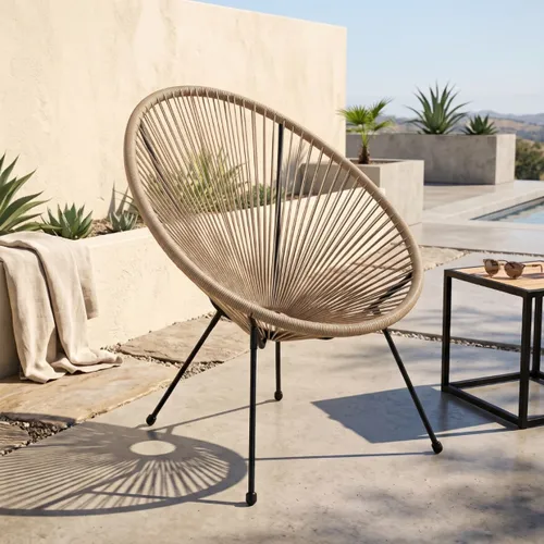 Silla Simil Rattan Ovalada - Beige en Beige - Muebles para el exterior, Uruguay | Rústico Hogar
