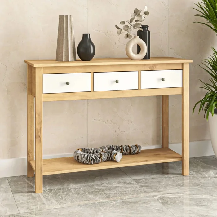 Mesa De Arrime Aparador 3 Cajónes - Línea Maden - Marrón en Blanco - Mesas de arrimo, Uruguay | Ecowood, vista 2