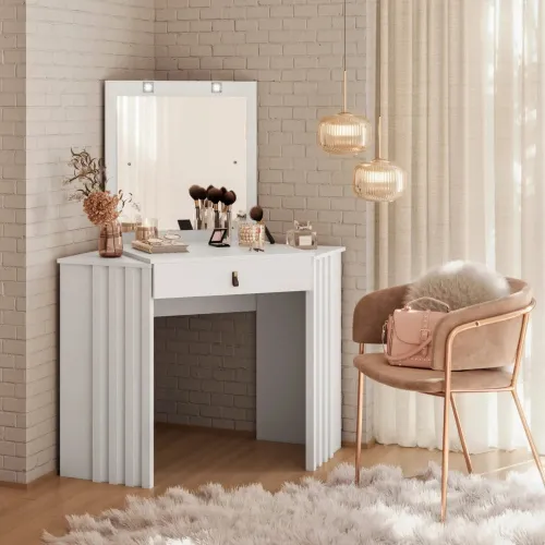 Escritorio Tocador Esquinero - FIT - Glitter - Blanco en Blanco - Escritorios y sillas de escritorio, Uruguay | Ecowood