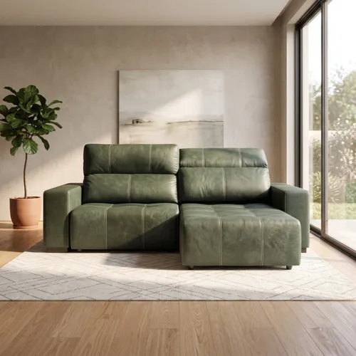 Sillón cama Madrid - 4 Cuerpos 100% Cuero - Verde en Marrón, Negro, Verde - Sillones y sofás, Uruguay | Rústico Hogar