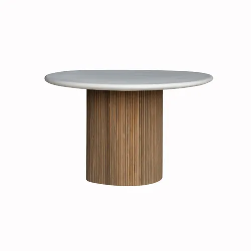 MESA LUCIANA COMEDOR ORGANICA CEMENTO Y TEKA RECICLADA en Multicolor - Mesas de comedor, Uruguay | Masinfinito Casa