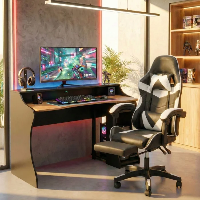 Combo Escritorio + Silla Gamer - Blanco en Multicolor - Escritorios y sillas de escritorio, Uruguay | Rústico Hogar, vista 2