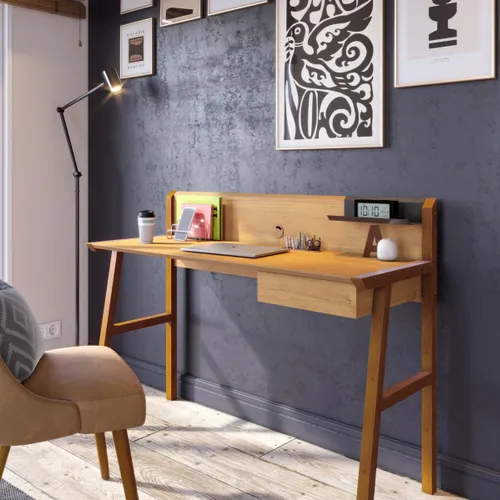 Escritorio Job - Cajón y Estante - Línea Manhattan - Natural en Madera natural - Escritorios, Uruguay | Rústico Hogar