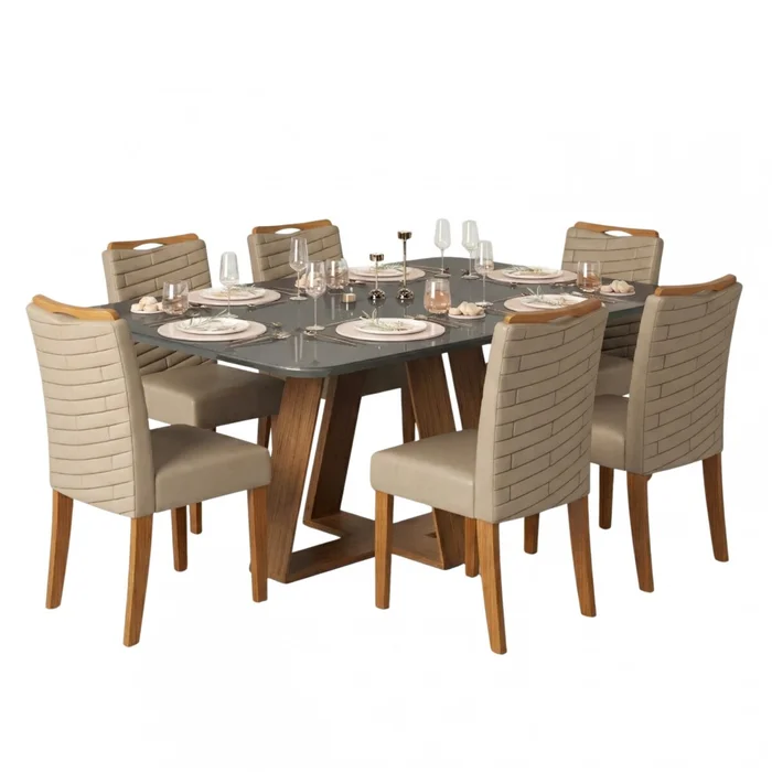 Juego De Comedor - 6 Sillas + Mesa Vidrio - Celeste - Marrón | Gris en Marrón - Mesas de comedor, Uruguay | Rústico Hogar, vista 2