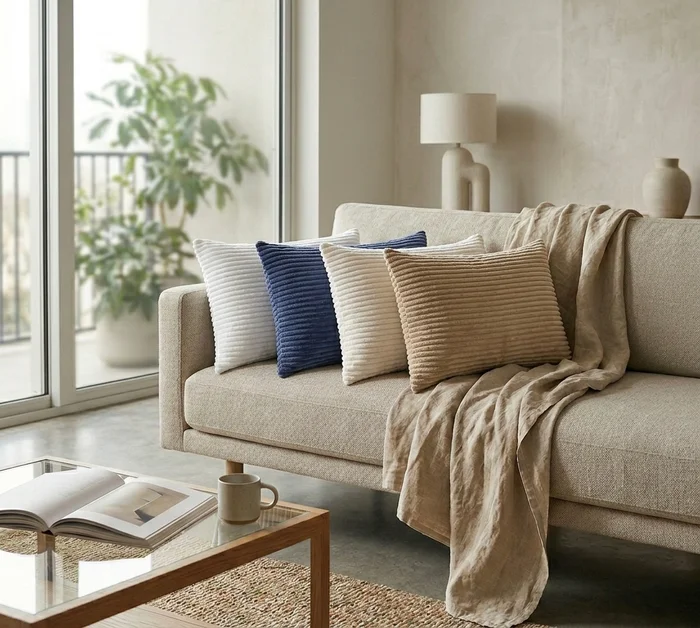 Almohadón Pana Rectangular en Blanco, Azul, Natural, Tostado - Textiles, Uruguay | Indrana