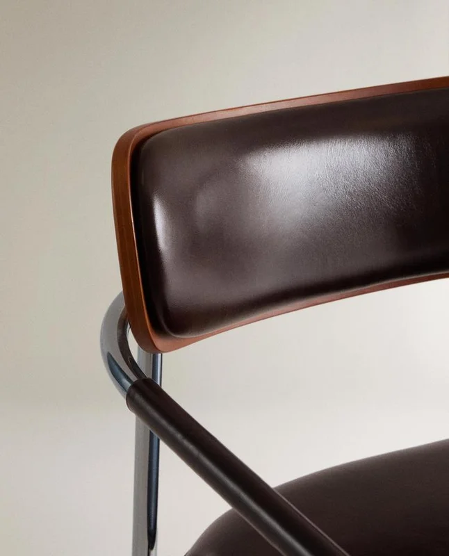 SILLA PIEL Y ACERO INOXIDABLE en Marrón - Sillas, Uruguay | Zara Home, vista 4