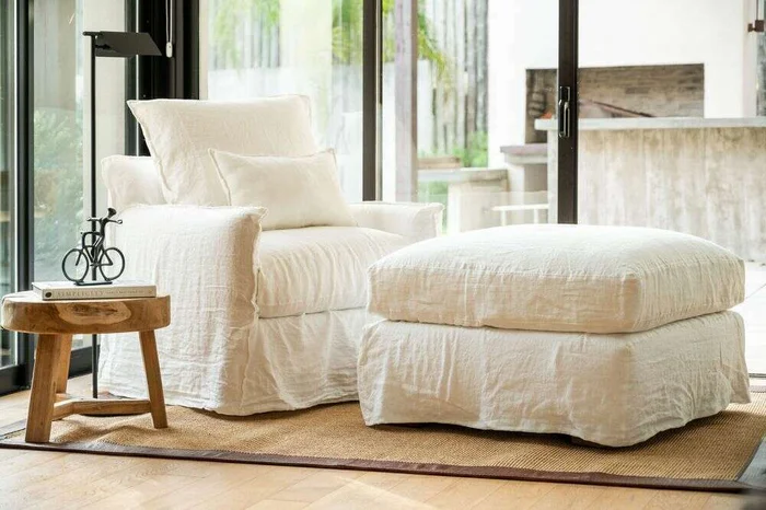 PUFF ALMA LINO BLANCO - 81 X 81 CMS en Blanco - Sillones y sofás, Uruguay | La Iberica, vista 7