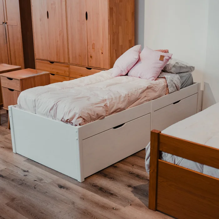 Cama Madera Maciza Con Cajones - 1 plaza - Linea beauty - Blanco en Blanco - Dormitorio, Uruguay | Ecowood, vista 5