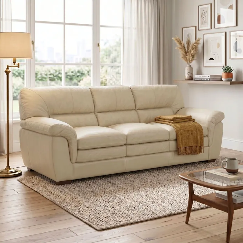 Sillon Livintus 3 Cuerpos Cuero Natural - Hielo en Beige - Sillones y sofás, Uruguay | Rústico Hogar