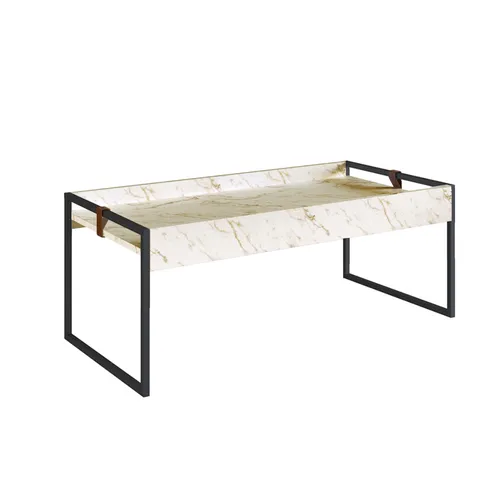 Mesa de Centro Rectangular Columbia Alta - Mármol Blanco (Pie Negro) - Mesas de living, Uruguay | Berna home