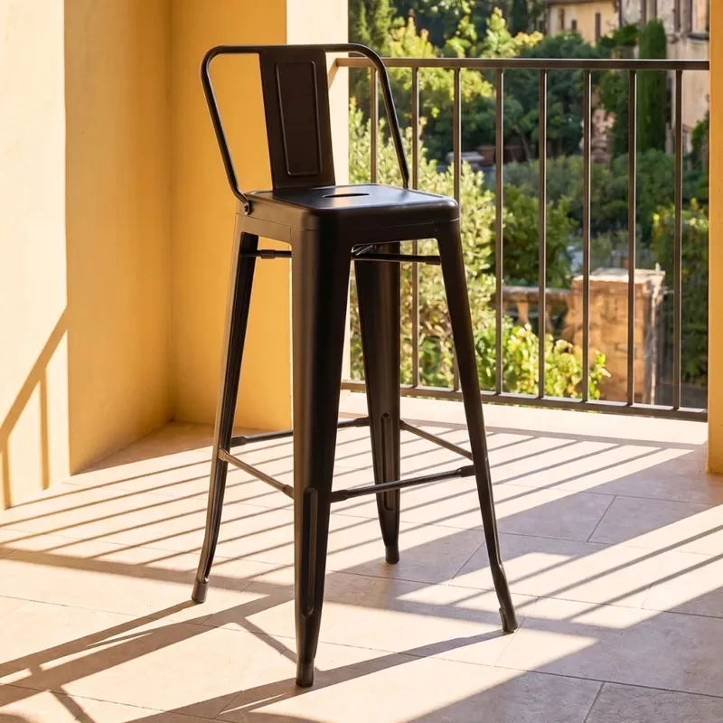 Banqueta Butaca con Respaldo Metal - Tolix - Negro en Negro - Butacas, banquetas y puffs, Uruguay | Ecowood