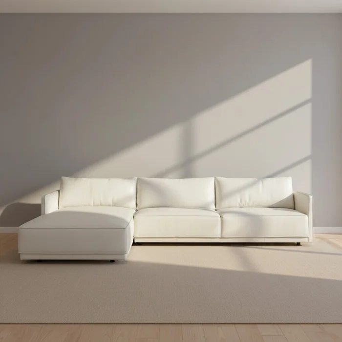Sillón C/chaise 3 Cuerpos Cuero-100-natural Blanco Romeo Tp2 Grano Izquierdo en Blanco - Sillones y sofás, Uruguay | Divino
