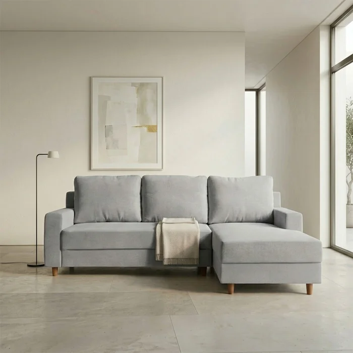 Rinconera Lucci - Tela Microfibra - Chaise derecho - Berlin 05 (Ceniza) en Beige - Sillones y sofás, Uruguay | NYR, vista 2