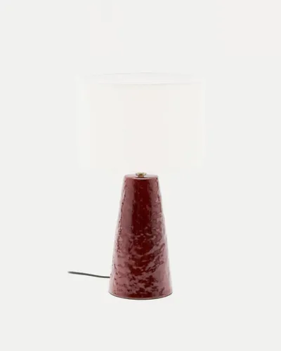 Lámpara de mesa Drava de cerámica granate y pantalla de algodón en Blanco - Lámparas de mesa, Uruguay | Kavehome