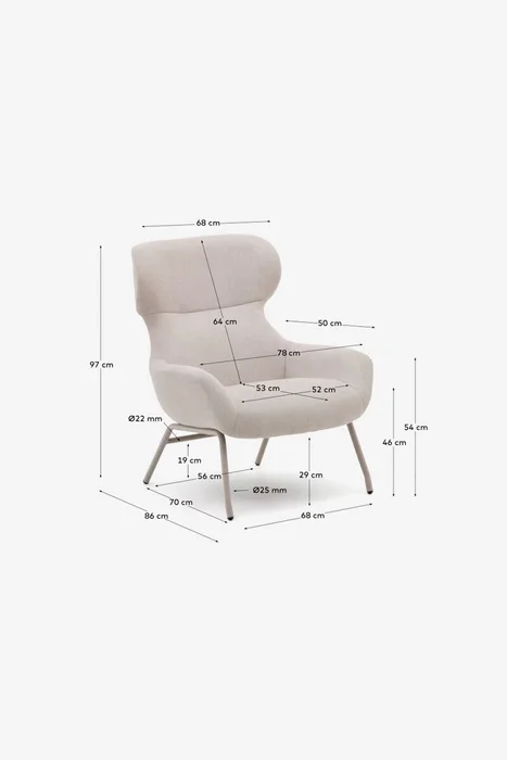 Butaca Belina - de chenilla beige y acero con acabado blanco en Beige - Butacas, banquetas y puffs, Uruguay | Kavehome, vista 10