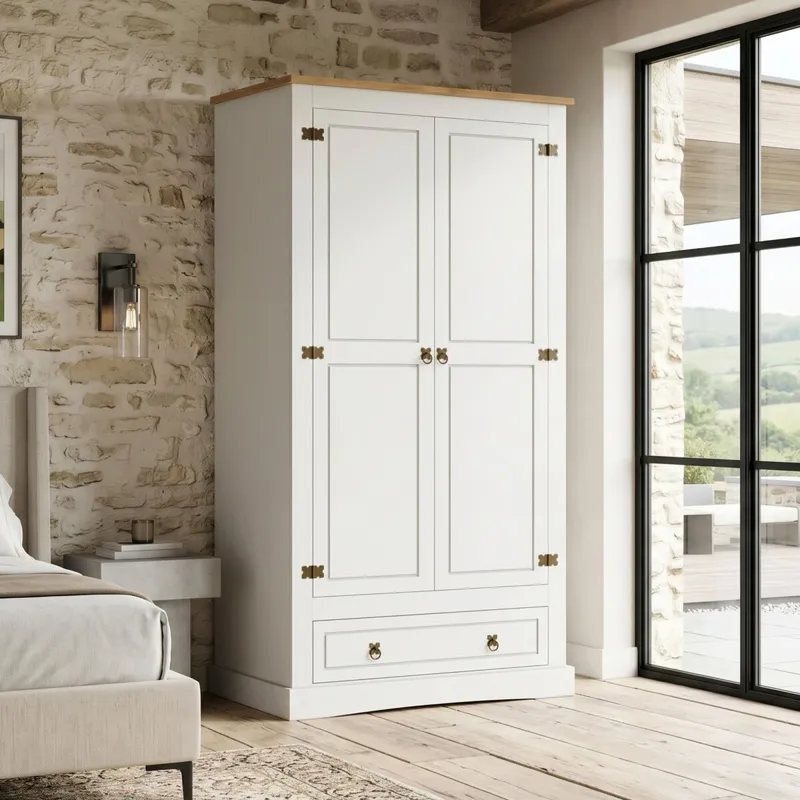 Ropero 2 puertas 1 Cajón Madera - Linea Mexicana - Blanco en Blanco - Roperos y placares, Uruguay | Rústico Hogar