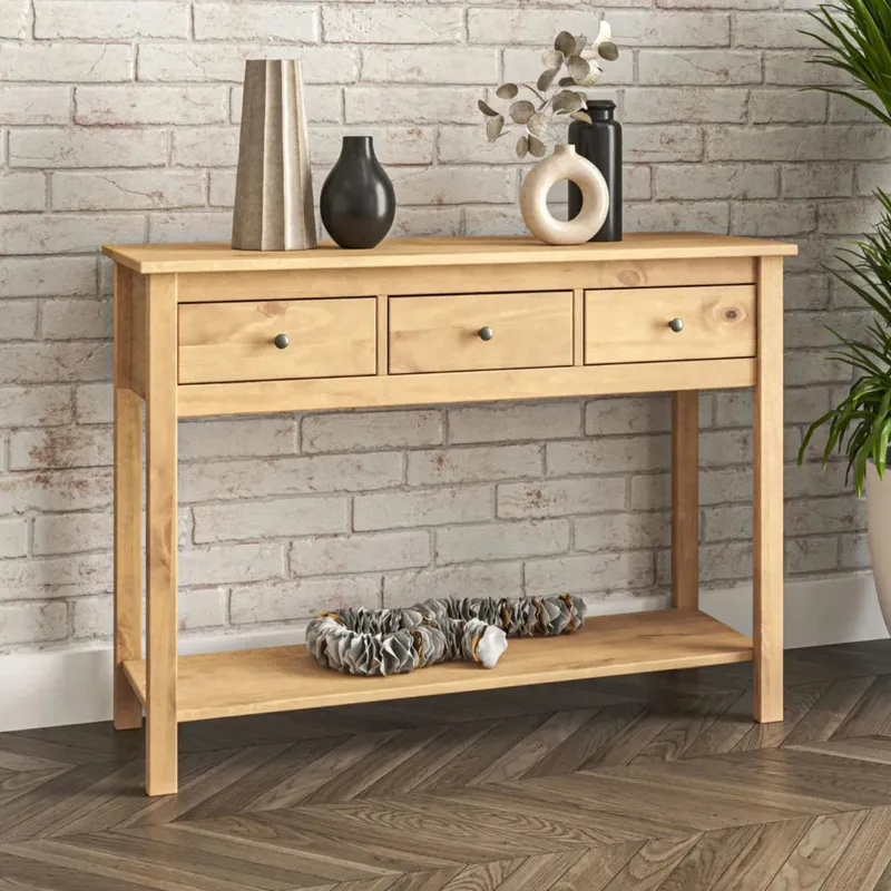 Mesa De Arrime Aparador 3 Cajónes - Línea Maden - Marrón en Blanco - Mesas de arrimo, Uruguay | Ecowood