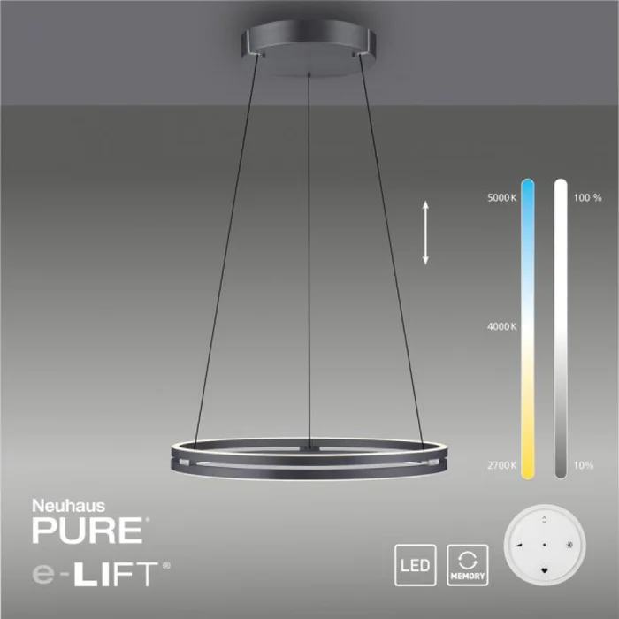 Colgante led anillo motorizado 44w 70cm a control remoto con varias funciones, Gris grafito en Gris - Lámparas colgantes, Uruguay | Iluminica, vista 3