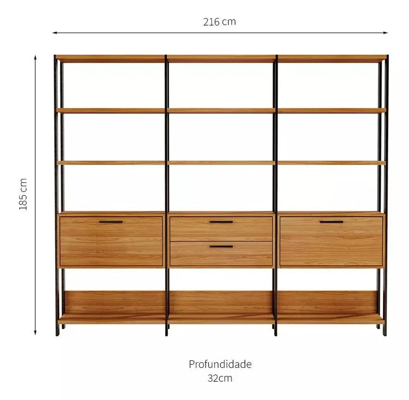 Estanteria Mela 3 Modulos 100% MDF - Linea Factory en Madera natural - Bibliotecas, Uruguay | Balton, vista 6