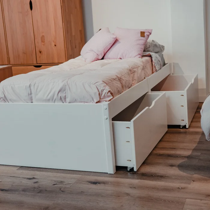 Cama Madera Maciza Con Cajones - 1 plaza - Linea beauty - Blanco en Blanco - Dormitorio, Uruguay | Ecowood, vista 2