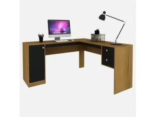 Escritorio en L 1 puerta 2 cajones Nogal/Negro en Nogal/Blanco - Escritorios, Uruguay | Quesal, vista 6
