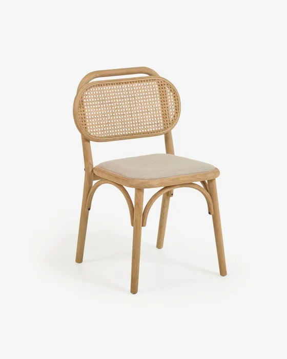Silla Doriane de madera maciza - de roble acabado natural y asiento de tela en Madera natural - Sillas, Uruguay | Kavehome
