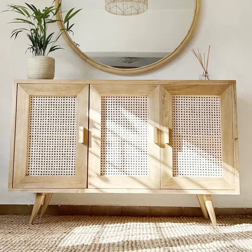Aparador de madera con esterilla de viena en Madera natural - Decoración, Uruguay | Decoramuss
