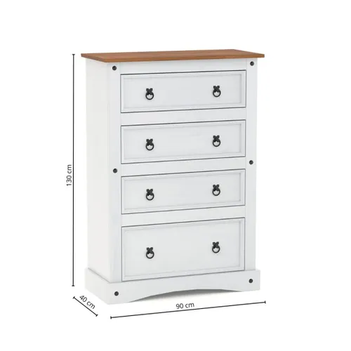 Cómoda 4 Cajones Línea Naturale - Blanco/Roble en Multicolor - Cómodas, Uruguay | La Cueva Muebles