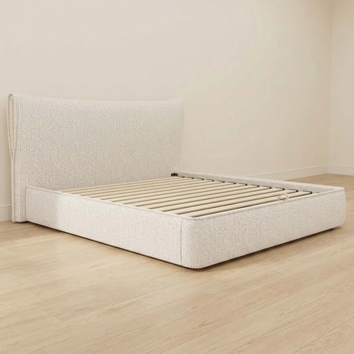Cama C/baúl 1 Plaza Madera-y-tela Natural-beige Zafiro en Beige - Dormitorio, Uruguay | Divino