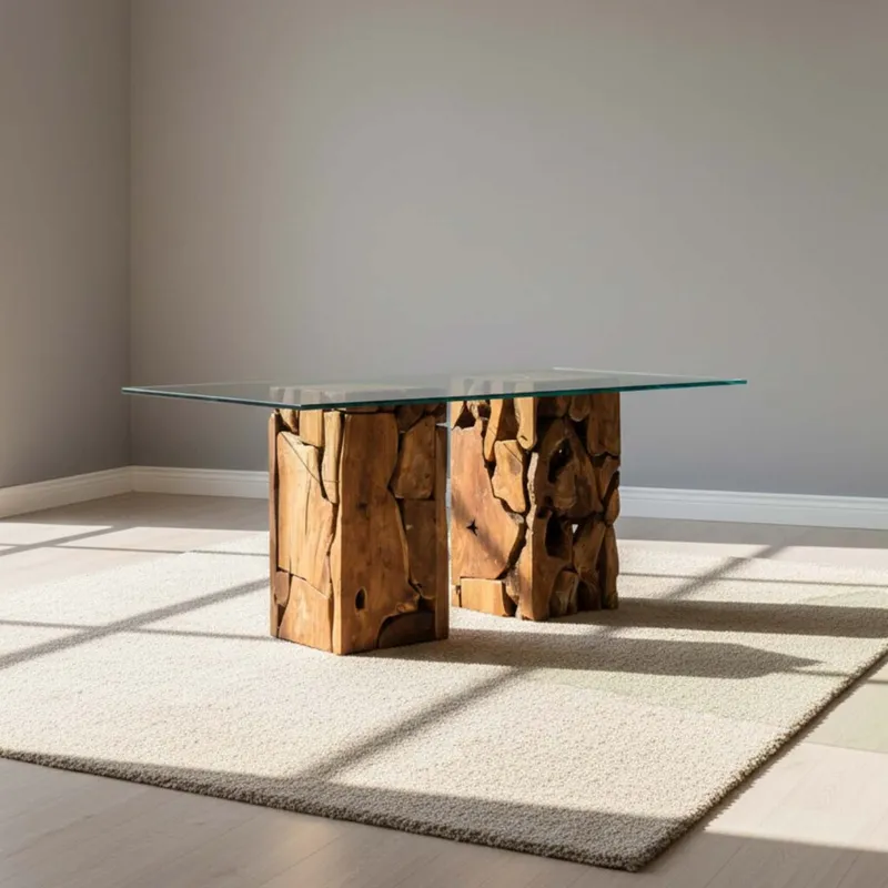 Mesa De Comedor Madera-y-vidrio Natural-beige Raíz en Madera natural - Mesas de comedor, Uruguay | Divino