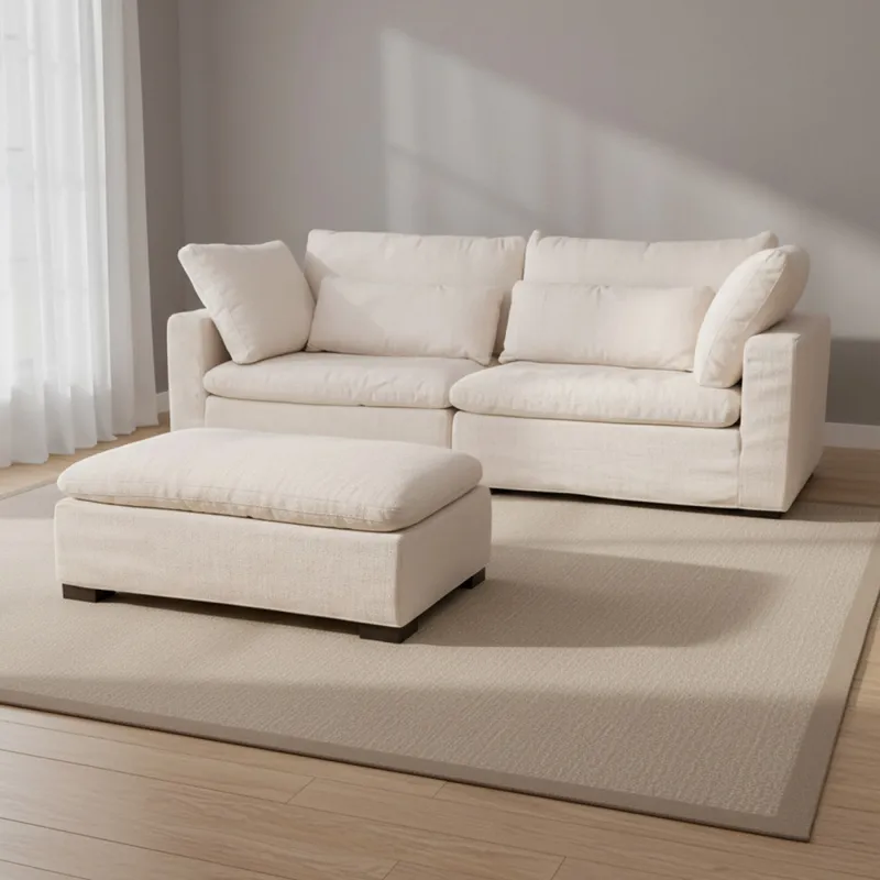 Sofá C/chaise Y Fundas Desmontables 3 Cuerpos Tela-premium Natural-beige Moma Natural en Madera natural - Sillones y sofás, Uruguay | Divino