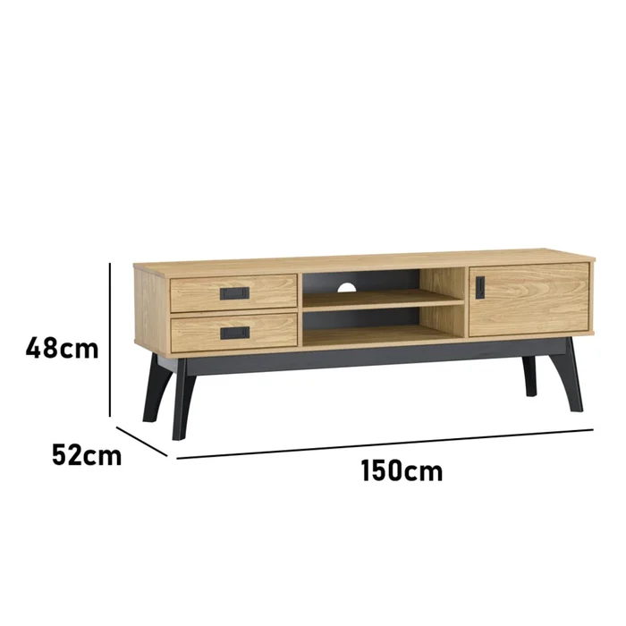 Rack Texas 150cm - Madera Maciza/ Negro en Madera natural - Muebles para TV, Uruguay | Berna Home, vista 4