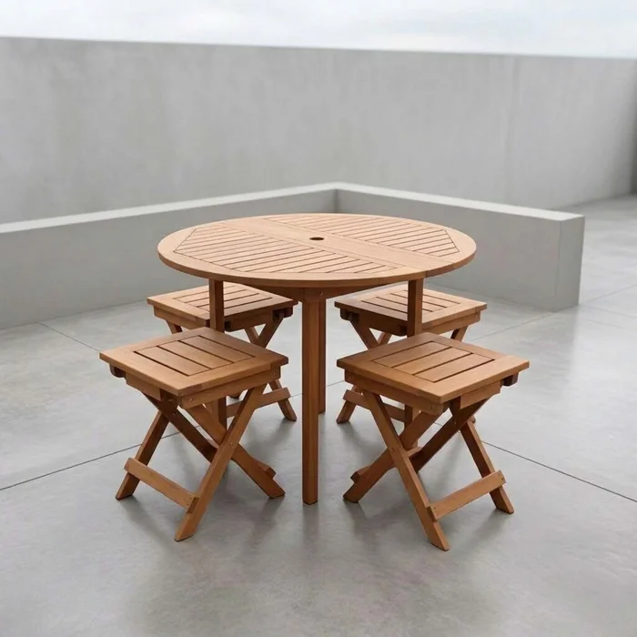 Set De Comedor Exterior Madera-meranti Natural-beige Kona en Madera natural - Muebles para el exterior, Uruguay | Divino