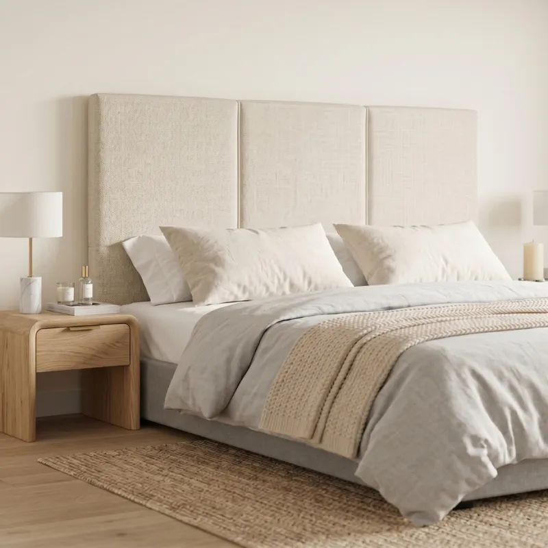 Respaldo Queen Madera y Tela - Moscou - Gris en Gris - Respaldos de cama, Uruguay | Rústico Hogar