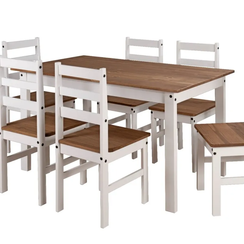 JUEGO DE COMEDOR 6 SILLAS PINO BLANCO 140X80 en Blanco - Mesas de comedor, Uruguay | Alfa Ventas