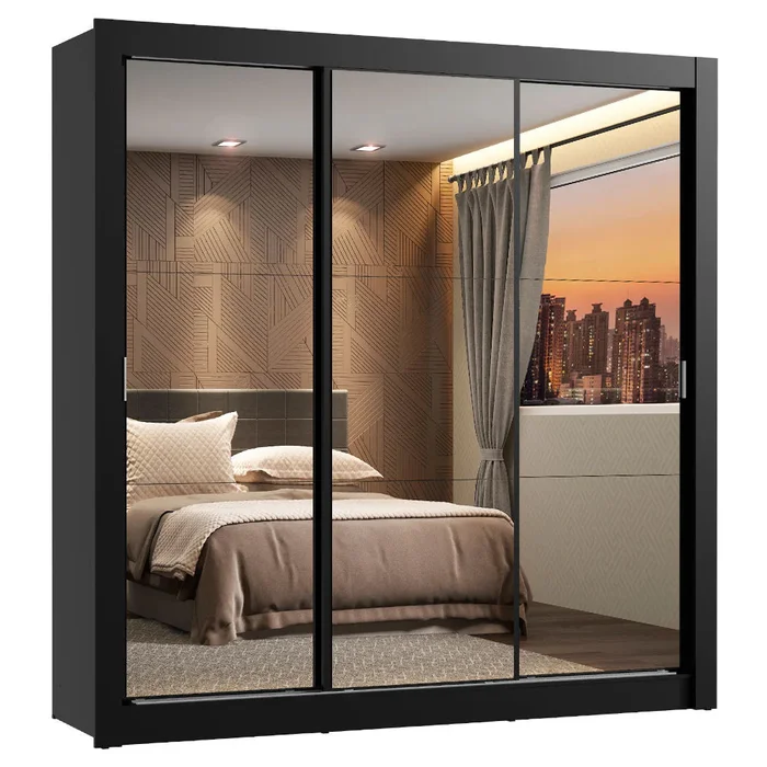 Ropero Placard Matrimonial Monaco 170CM con 3 Espejos 3 Puertas Corred en Madera natural - Roperos y placares, Uruguay | Balton, vista 5