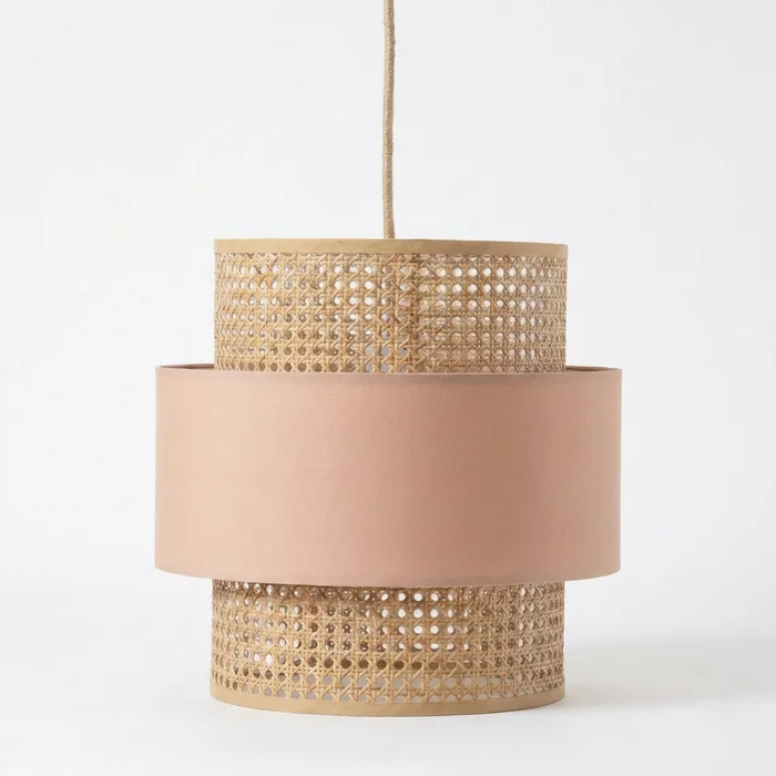 Colgante Nativo Duo Rose en Natural (fibra) y Rosa Viejo / Terracota suave (textil) - Lámparas colgantes, Uruguay | La Perla