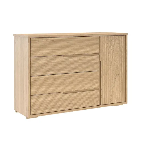 Cómoda Zapatera Nordik - 4 cajones 1 puerta - Text Frizz en Madera natural - Cómodas, Uruguay | Ecowood