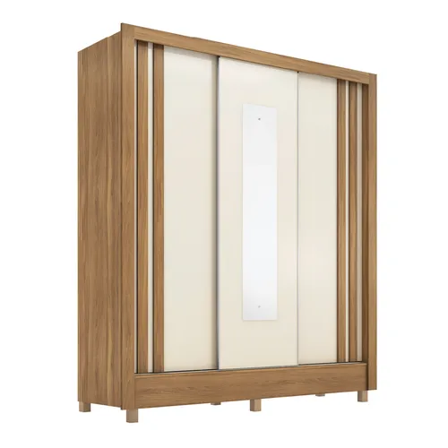 Ropero 3 Puertas 2 Cajones Con Espejo Y Rieles Metalicos Mdp Almendra Off White - Butacas, banquetas y puffs, Uruguay | Muebles Express