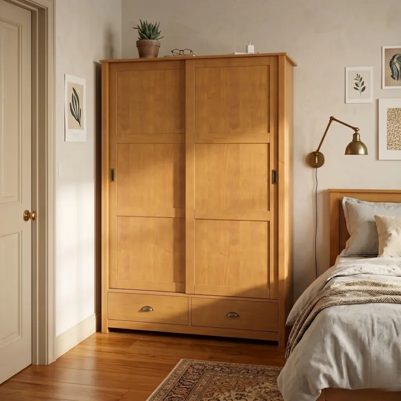 Ropero 2 puertas corredizas 2 cajones - Madera maciza - Marron en Madera natural - Roperos y placares, Uruguay | Rústico Hogar