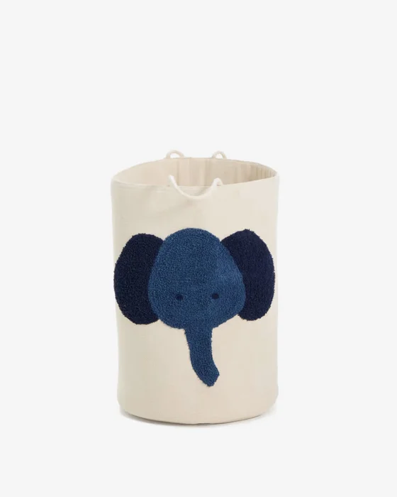 Cesta Tandani de algodón beige con elefante azul 50 cm en Beige - Canastos, Uruguay | Kavehome