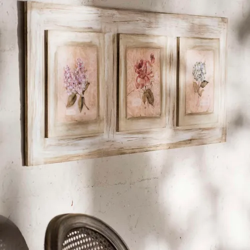 CUADRO PATINADO FLORES - 95 X 42 CM en Rosa - Decoración de pared, Uruguay | La Iberica