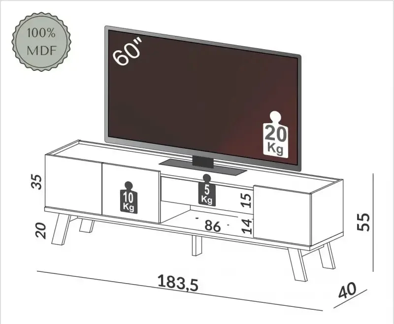 Rack 183cm Linea Lisboa 100% MDF en Madera natural - Muebles para TV, Uruguay | Balton, vista 6